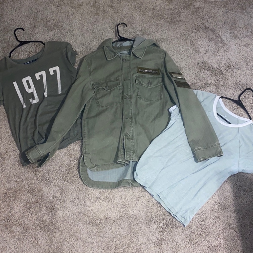 three sage/army green tops from american eagle.
